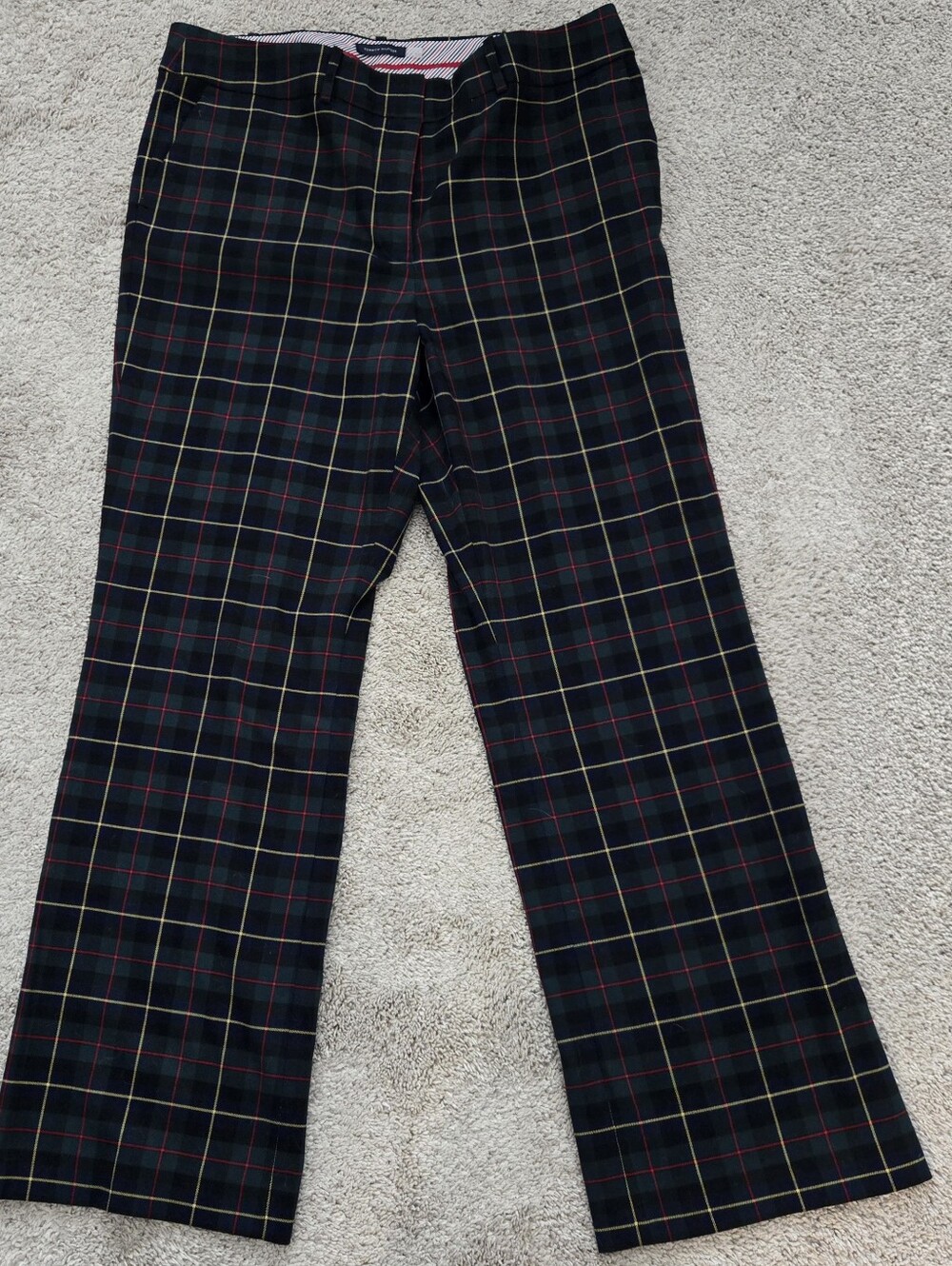 Green Plaid Stretch Bootcut Pants